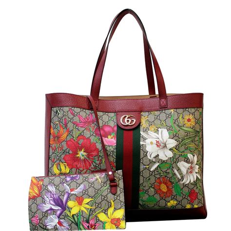 gucci red floral bag|gucci tote bag with zipper.